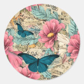 トロピカル花模様&蝶封筒用シール ラウンドシール (正面)
