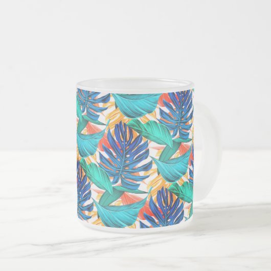 トロピカル葉すりガラスのコーヒーマグ フロストグラスマグカップ (正面右)