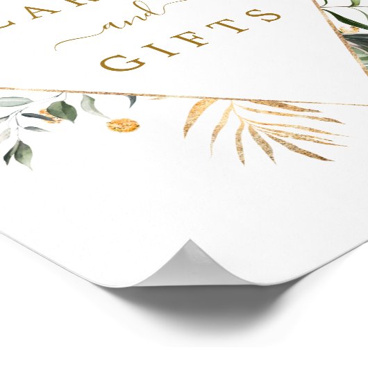 トロピカル葉のウェディングカードとギフトサイン ポスター (角)