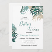 トロピカル葉の赤ちゃんシャワー 招待状 (正面/裏面)