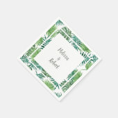 トロピカル葉ウォーカラー新郎新婦結婚の スタンダードカクテルナプキン (角)