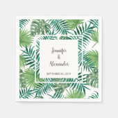 トロピカル葉ウォーカラー新郎新婦結婚の スタンダードカクテルナプキン (正面)
