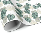 トロピカル葉オンホワイト ラッピングペーパー (ロールコーナー)