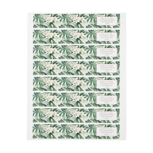 トロピカル葉オーキッドジャングル差出人住所 ラップアラウンドラベル (シート)