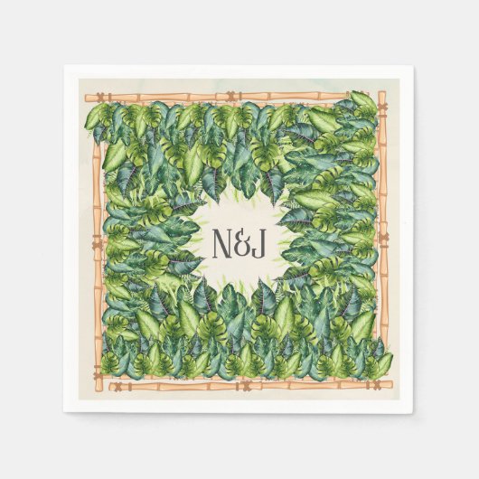 トロピカル葉ジャングルボタニカル結婚ズ スタンダードカクテルナプキン (正面)