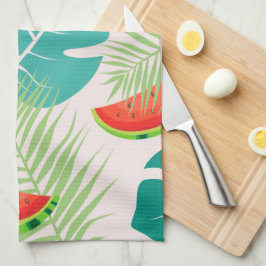 トロピカル葉スイカとスイカ キッチンタオル