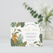 トロピカル葉タイガー金ゴールドワイルドワン誕生日 インビテーションポストカード (スタンド正面)