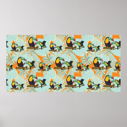 トロピカル葉トゥーカンのシームレスなパターン ポスター (正面)
