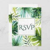 トロピカル葉ハワイアンサマーウェディングRSVP インビテーションポストカード (正面/裏面)