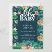 トロピカル葉ハワイアンフローラアロハベビーシャワー 招待状 (正面)
