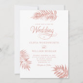 トロピカル葉バラ金ゴールドホワイトエレガントな結婚式 招待状 (正面)