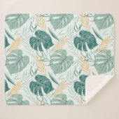 トロピカル葉パターン2 sherpa毛布 シェルパブランケット (正面(横))