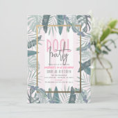 トロピカル葉パーティープール誕生日ピンク 招待状 (スタンド正面)