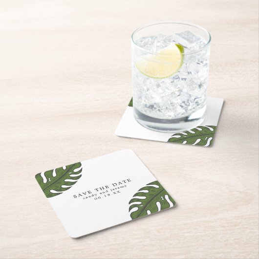 トロピカル葉パームの写真なし日付の保存 スクエアペーパーコースター (インサイチュ)