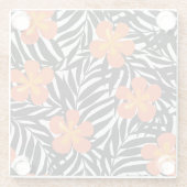 トロピカル葉パームスタイル、ヴィンテージアップリケ。 ガラスコースター (裏面)