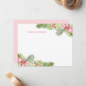 トロピカル葉パームス・ピパーソナライズされたンク名(夏) ノートカード (正面/裏面インサイチュ)