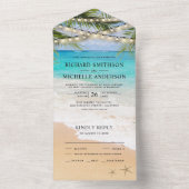 トロピカル葉パームビーチストリングラ結婚イト オールインワン招待状 (内側)