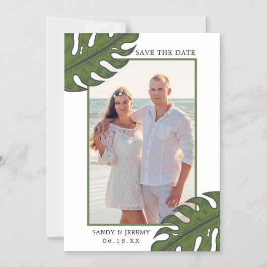 トロピカル葉パームフォトウェディングSave the Date マグネット招待状 (正面)