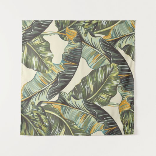 トロピカル葉パーム、ジャングルの葉シームレスビンタグ タペストリー (正面(横))