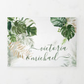 トロピカル葉ビーチ結婚式 三つ折り招待状 (カバー)