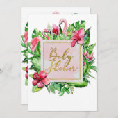 トロピカル葉フラミンゴベビーシャワー招待状 招待状 (正面/裏面)