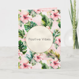 トロピカル葉フローラピンクハイビスカス カード