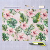 トロピカル葉フローラピンクハイビスカス 薄葉紙 (クラフト)