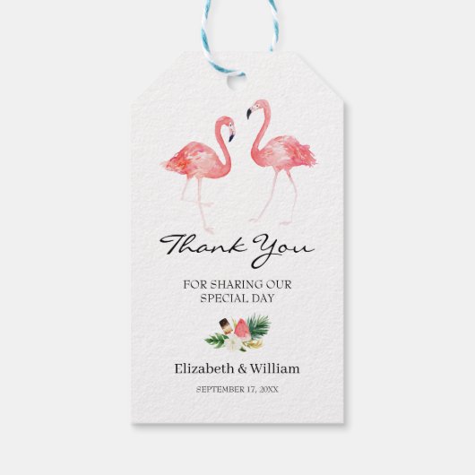 トロピカル葉フローラフラミンゴお願い ギフトタグ (裏面)