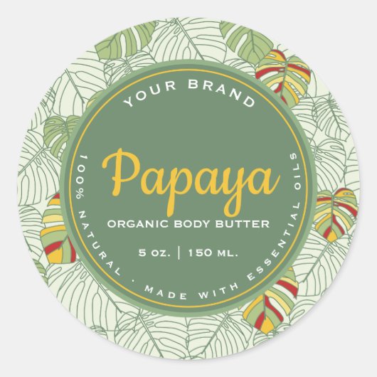 トロピカル葉レトロサークル化粧品の瓶ラベル ラウンドシール (正面)