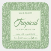 トロピカル葉ヴィンテージグリーンスクエアキャンドルラベル スクエアシール (正面)
