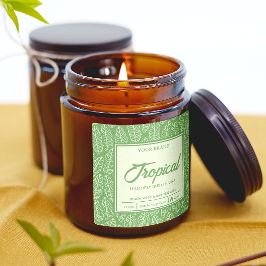 トロピカル葉ヴィンテージグリーンスクエアキャンドルラベル スクエアシール