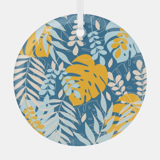 トロピカル葉抽象芸術ジャングル ガラスオーナメント (正面)
