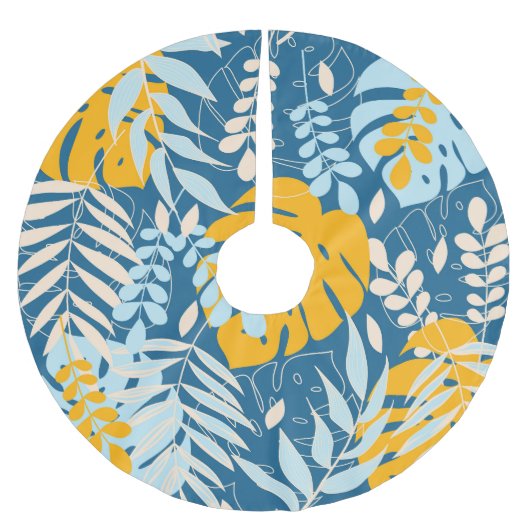 トロピカル葉抽象芸術ジャングル ブラッシュドポリエステルツリースカート (正面)