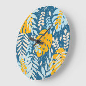 トロピカル葉抽象芸術ジャングル ラージ壁時計 (傾斜)