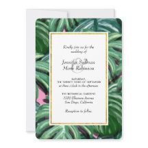 トロピカル葉結婚式招待状グリーン&ラウシュ