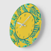 トロピカル葉葉きらめくオン金ゴールド ラージ壁時計 (傾斜)