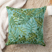 トロピカル葉装飾用クッショングリーンウィズアクア クッション (ブランケット)