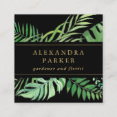 トロピカル葉金ゴールドオンブラック スクエア名刺 (正面)