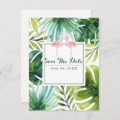 トロピカル葉&フラミンゴスウェディング 案内ポストカード (正面/裏面)