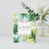 トロピカル葉&フラミンゴスウェディング 案内ポストカード (スタンド正面)