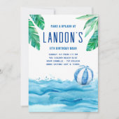 トロピカル誕生日プールパーティー 招待状 (正面)