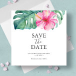 トロピカル誕生日Save The Date Card セーブザデート<br><div class="desc">この誕生日を除く日付カードは、水色の熱帯の花とモンステラエレガントパームの花のトップボードを備え葉ている。「Save the Date」という言葉は、白いカラッとした背景の上に木炭の灰色で打ち込まれている。テンプレート・フィールドを使用してユーザーのカスタム詳細を追加する。カードがピンク色に鮮やか反転する。甘い16、40th、50th、60th誕生日に使用できる…または任意の年齢完全な誕生日のテーマを参照するにはwww.zazzle.com/dotellabelleユニーク水の色のフローラアートとビクトリアGrigaliunasによるデザイン。</div>