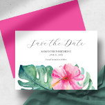 トロピカル誕生日Save The Date Card セーブザデート<br><div class="desc">この誕生日を除く日付カードは、水色の熱帯の花とモンステラエレガントパームの花のトップボードを備え葉ている。「Save the Date」という言葉は、白いカラッとした背景の上に木炭の灰色で打ち込まれている。テンプレート・フィールドを使用してユーザーのカスタム詳細を追加する。カードがピンク色に鮮やか反転する。甘い16、40th、50th、60th誕生日に使用できる…または任意の年齢完全な誕生日のテーマと多くのアイディアを参照するにはwww.zazzle.com/dotellabelleをユニーク参照してください水の色のフローラアートとデザインby Victoria Grigaliunas.</div>