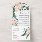 トロピカル赤面ピンクオーキッドウォーター結婚カラーズ オールインワン招待状 (内側)