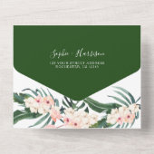 トロピカル赤面ピンクオーキッドウォーター結婚カラーズ オールインワン招待状 (裏面)