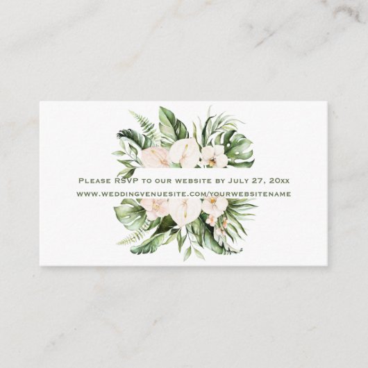 トロピカル赤面ピンクフローラRSVPへWebサイト | エンクロージャーカード (正面)