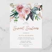 トロピカル赤面ピンクローゼズスウィート16パーティー 箔招待状 (正面)