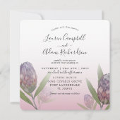 トロピカル赤面ピンク&パープル結婚フローラ 招待状 (正面)