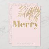 トロピカル赤面ピンク&金ゴールドメリークリスマスカード シーズンカード (正面/裏面)