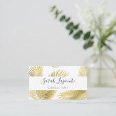 トロピカル金ゴールドとホワイトパーム葉デザイン2 名刺 (スタンド正面)